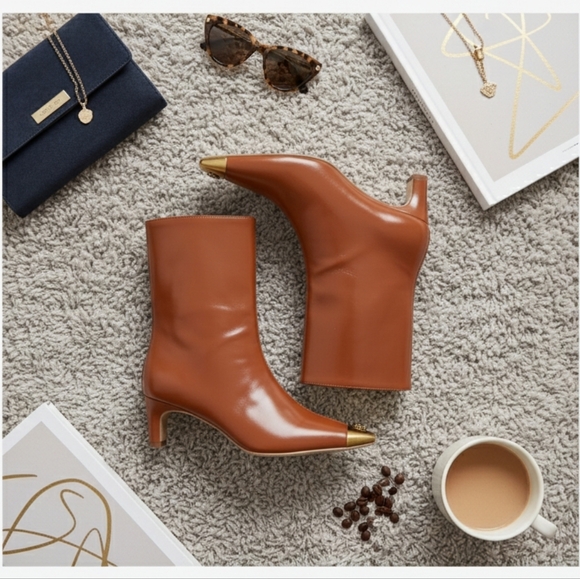 Kurt Geiger London Regent Cap-Toe Brown Patent Leather Ankle Boots Size 37/ 7 US - Picture 8 of 9